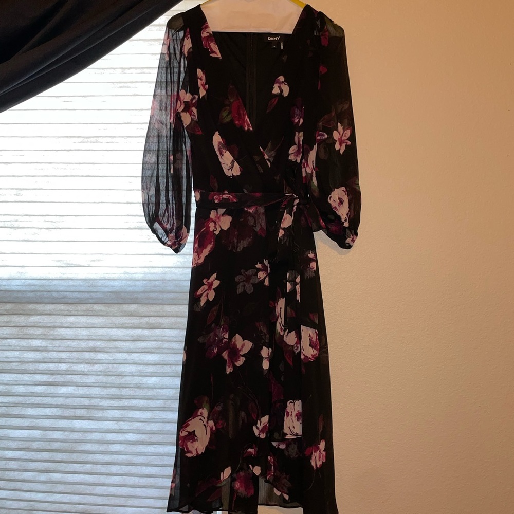 DKNY Floral V Neck Dress